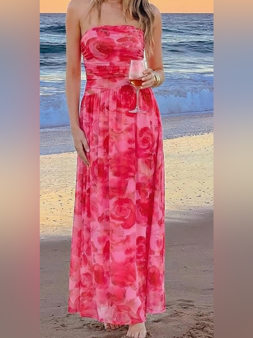 Pink Floral Cowl Neck Maxi Dress